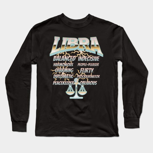 Libra Retro 90s Band Zodiac Birthday Traits Lightning Long Sleeve T-Shirt by Lavender Celeste